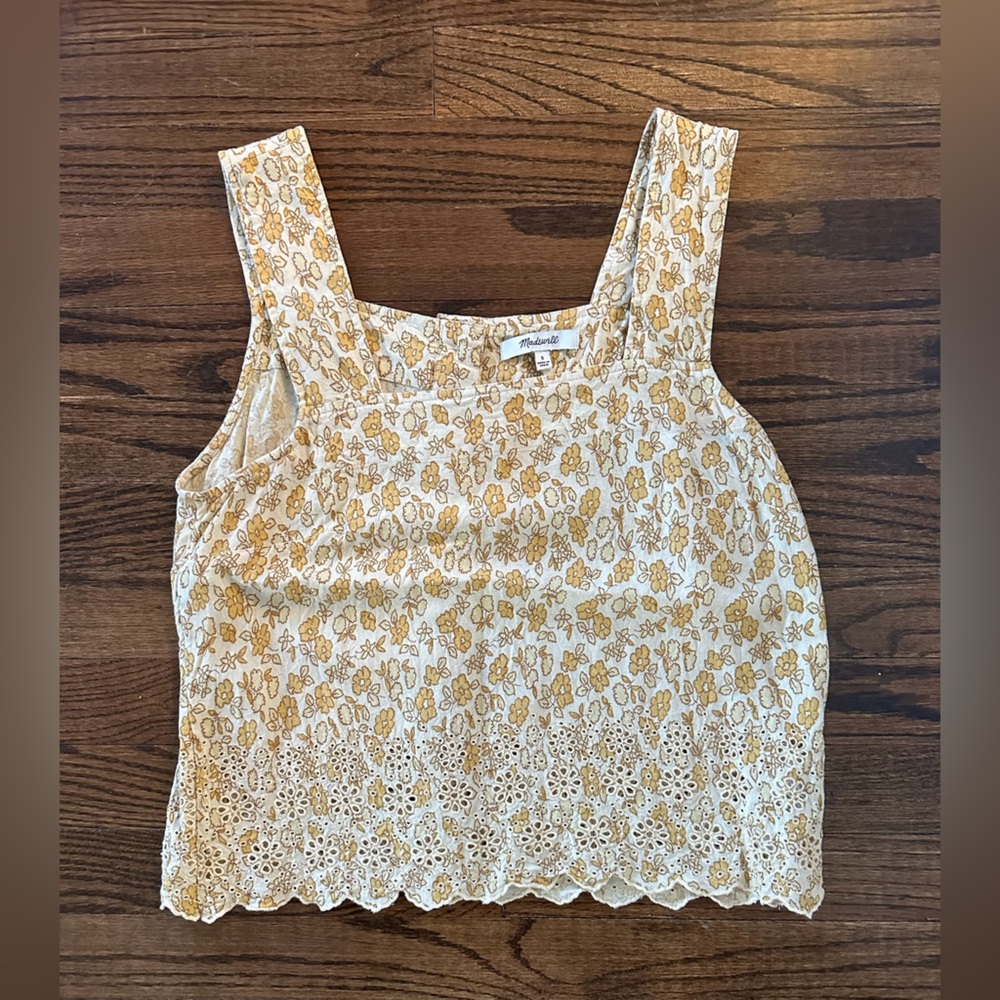 Madewell Floral Lace Tank Top in Cream and Gold